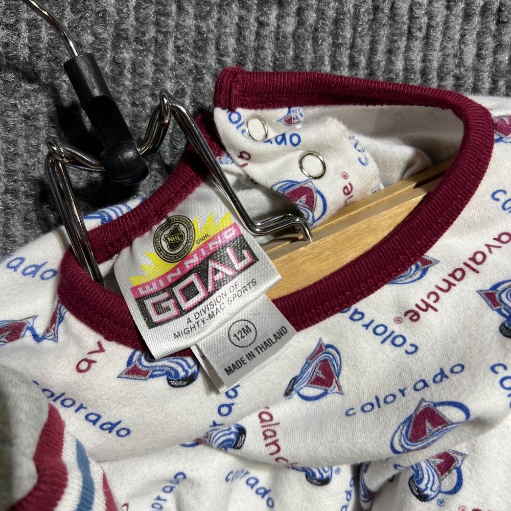 Vintage Colorado Avalanche Romper Set Kids 12M Grey White NHL Hockey - Picture 8 of 10